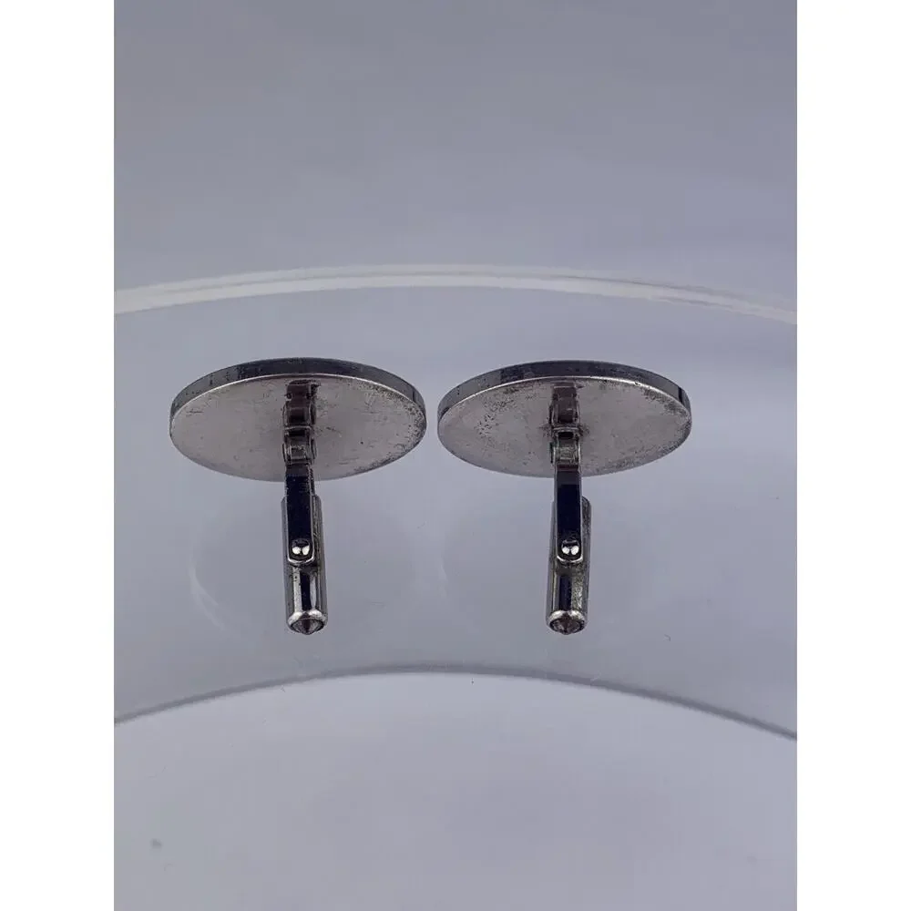 Simple Brushed Face Sterling Silver Cufflinks Large Oval Modern Destino Vintage